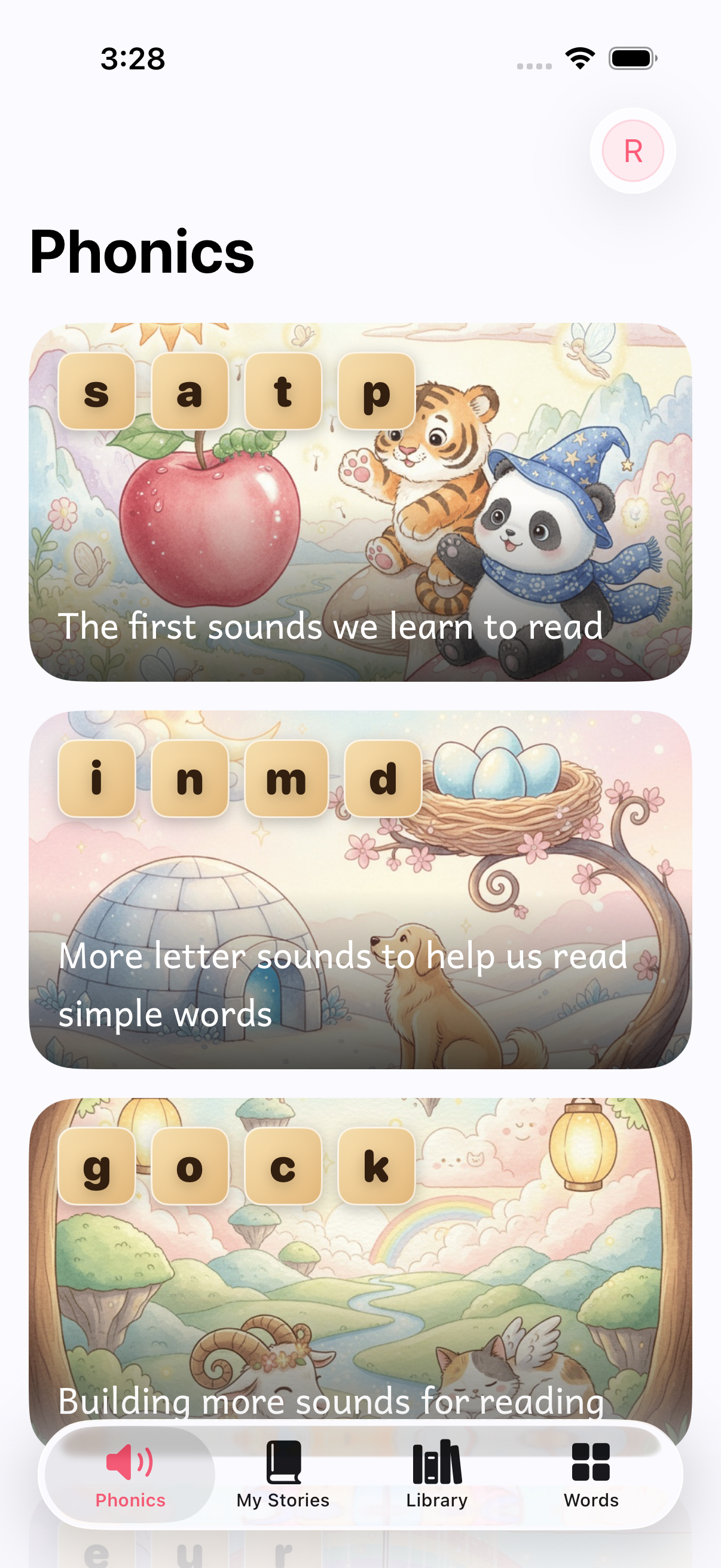 Anga phonics practice screen