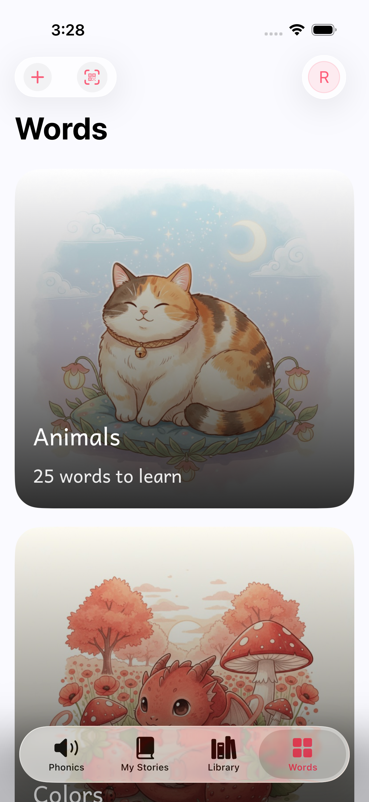 Anga word practice screen